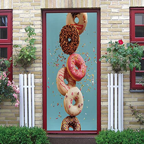 fototapete 50x125cm(19.68 inches * 49.21 inches) Donuts Schokolade Türtapete Wandbild Selbstklebend Art Decals urwald Haus Dekoration Türfolie TürPoster Fototapete PVC Wasserdicht Abnehmbar zimmer