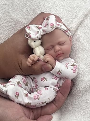 MYREBABY 17,8 cm große Mini-Baby-Puppe, Silikon, Ganzkörper-Baby-Puppe, weiche Haut, realistische Babypuppe für Neugeborene, echtes Leben, kleine Babypuppe mit Fütterungszubehör, 9