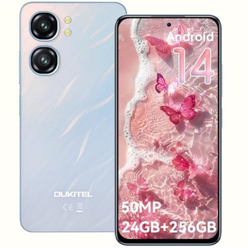 OUKITEL C58 Pro Android 14 Teléfono Móvil Libres - 6.7 Pantalla HD+ 90Hz Teléfonos Inteligentes, 24GB+256GB/1TB, Batería 5150mAh, Cámara 50MP Smartphone, 4G Dual SIM/OTG/GPS/Fingerprint/Face ID