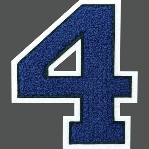 SOYCEV Iron on Number Patches 4-1/2 ” Blue Chenille Number Patches Large Number Patches Varsity Number Patches Letterman Number Patches (4)
