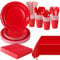 PYAILI 193 Pcs Red Party Tableware Set, Paper Plates Cups Napkins Tablecloth, Dinnerware Set for Kids Adult Birthday,Wedding,Baby Shower Party Tableware