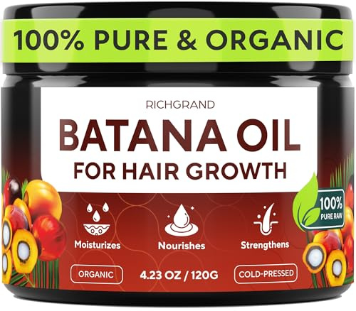 Batana Öl für Haarwachstum – 100% rohes & organisches Dr. Sebi Batana Öl – kaltgepresste & reine unraffinierte Batana Haarmaske für Frauen & Männer – verbessert die Haardicke, verhindert Verlust