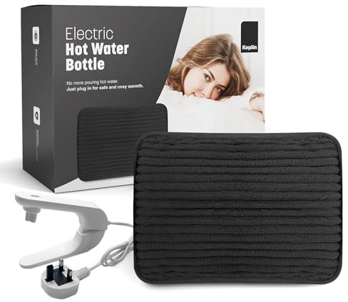 KEPLIN Rechargeable Electric Hot Water Bottle Soft & Cosy Bed, Hand & Body Warmer - Fast Heating, Auto-Shut Off Function, Over-Heat Protection & No Refill Heat Pad (Black)