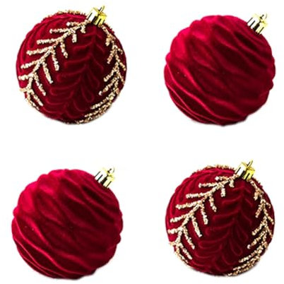 Junterone Weihnachtskugeln, Ornamente, Weinrot, Beflockung, Weihnachtsbaumschmuck, Neujahr, Weihnachtskugeln A