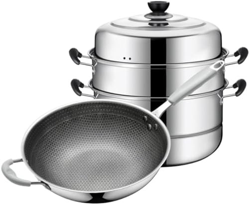 MCLIUJIA Kochgeschirr-Set Kochtopf Bratpfanne Topf Set Kombination Edelstahl Dampfgarer Bratpfanne Kochgeschirr Set Topfset Pfannenset