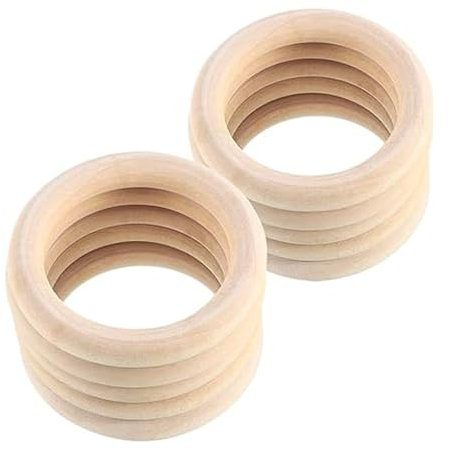 CXNXFD 10 Stück Baby Holzringe Zum Basteln, 70 mm Holzring,geeignet für Bastelarbeiten, Greiflinge, Holzarmbänder,DIY Schmuck Spitzenringe,Gardinenringe Holz