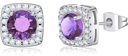 GILIEYER Quadrati Cubico Zirconia Orecchini, Brillante Simulato Diamante Sposa CZ Orecchini a Bottone Taglio Orecchini Quadrati per Donna (Viola)
