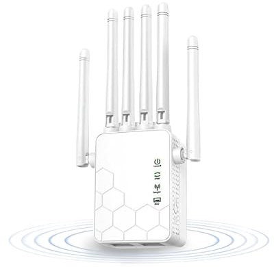 Repetidor WiFi, 300Mbps WiFi Extender Largo Alcance, Amplificador señal WiFi con 6Antenas de Alta Ganancia, Puerto LAN, WPS,Cobertura de hasta 1200 Metros Cuadrados oficinas y hogares (Blanco)