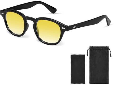 AOOSA Sunglasses Mens Womens, Stylish Retro Round Sunglasses, UV400 Protection Classic Vintage Sun Glasses for Travel, Driving, Cycling, Fishing, Outdoor Purpose and Daily Wear, Bright Black Yellow