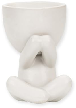 Blumentopf Figur Mensch – Lustiger Übertopf mit Gesicht & Armen – Sukkulenten Pflanzgefäß – Deko für Wohnzimmer, Büro, Badezimmer, Garten und Balkon – Geschenkidee für Pflanzenfreunde (Weiß-B)