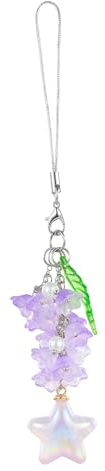 BEEFLYING Phone Charm Strap Aesthetic Y2K Cute Phone Charm Flower Beads Phone Charm Lily of the Valley Phone Straps with Star Charms Accessories for Phone Bag Keychain Camera Pendants (Purple)
