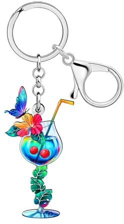 RAIDIN Acrylic Cute Flower Butterfly Cocktail Wine Glasses Keychain Keyring Gifts for Women Girls Car Keys Wallet Accessories, Blue, Medium