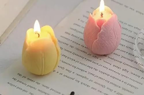Velas decorativas en forma de tulipán, rosa y amarillo, vela elegante