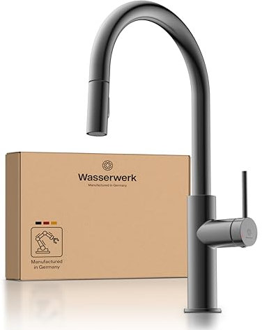 Wasserwerk WK13 Sphere Küchenarmatur - Design-Wasserhahn Küche - Graphit matt - Herausziehbare Brause - Armatur mit Energiesparfunktion & Verbrühschutz - Premiumqualität Made in Germany