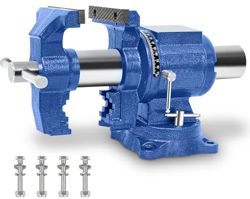 Heavy Duty Bench Vise 4“ Jaw Width and Opening, 360° Swivel Base with Anvil