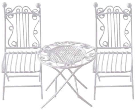 Handmade Iron Miniature Furniture Set Side Table And Chairs For 1/12 Dollhouses Model Garden Yard Scene Display Props
