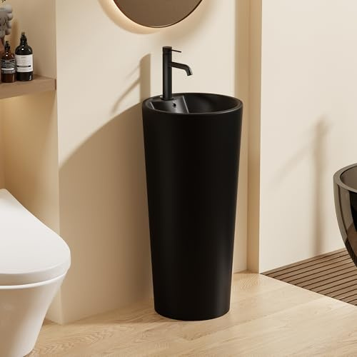 DILECI – Lavabo Totem Rond Noir Design Épuré – Lavabo sur Pied en Céramique Mate – Compact et Moderne – Idéal Salles de Bain, Toilettes et Espaces Professionnels – Installation Simple et Rapide