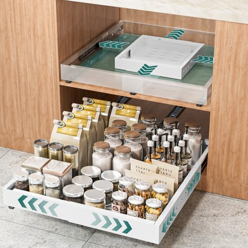 HG PLVTII Ausziehbare Schublade, Breiten- & Tiefenverstellbar, 1pc, Weiß | Auszug Küchenschrank Teleskopschublade, 50cm 60cm tief Nachrüsten, Kugellager-Auszug, Slide-Out Drawer für Küche