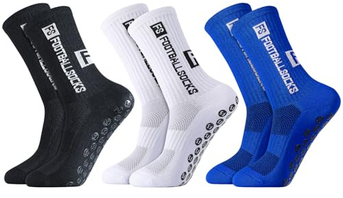 FANTESI 3 Paare Fußballsocken für Herren Damen,Sportsocken Fußball | Anti Rutsch Grip Fußball Socken 39-46 Rutschfeste Sportsocken für Fussball Basketball Laufen