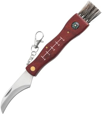 Vartegas Pilzmesser mit Bürste und Große Kapazität Pilztasche, Pilzsammler Set, Faltbarer Edelstahl Pilzmesser mit Schlüsselanhänger & Messskala & Kompass, ideal Geschenk für Pilzsammler (C)