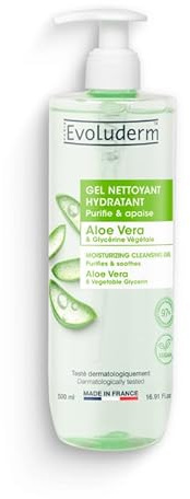 EVOLUDERM - Gel Nettoyant Hydratant Aloe Vera - 500ml - 97% d'Ingrédients d'Origne Naturelle - Végan