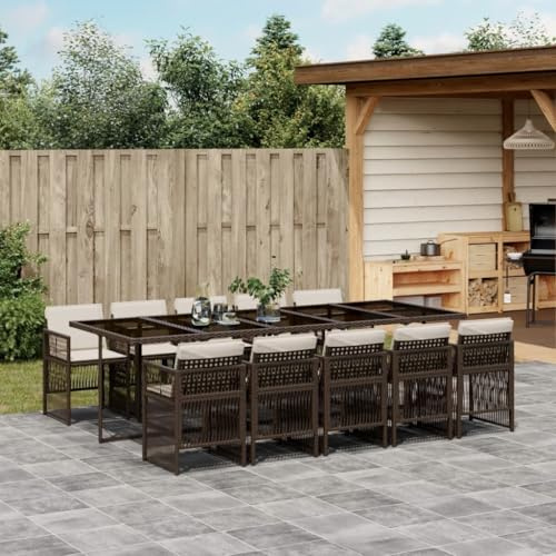 QJBSAVVA 11-teilig Garten-Set Braun Polyrattan Klappstühle 275x106x73 cm Tisch mit Glas für Balkon Terrasse