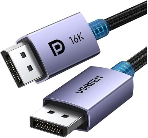 UGREEN 16K DisplayPort Cable 16.4FT DP 2.1 to DP Lead 16K@30Hz | 8K@240Hz 4K@240Hz 54Gbps HDR DSC 1.2a MST FreeSync G-Sync HDCP 2.3 Display Port Cord for TV PC Video Card Monitor (5M)