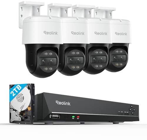 Reolink 4K PTZ Security Cameras System, IP PoE Outdoor Cameras, 4pcs TrackMix PoE with 6X Hybrid Zoom, Auto Tracking, Bundle 8MP/4K 8CH NVR with 2TB HDD for 24-7 Recording