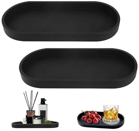 HORREX 2 Piezas Bandeja Baño de Silicona, Negro Oval Bandeja Decorativa | Bandejas Decorativas para Cocina y Baño, Puede Utilizarse para Jabón Joyas Cosméticos Papel Velas y Más, Fácil de Limpiar