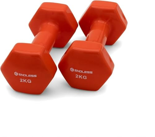 Endless, vinylbeschichtete Hanteln für Fitnessübungen | Paar à 2 kg (2 × 4,4 lb) | Material: Eisen mit Vinylbeschichtung | Gewichte für Damen und Herren | Orange