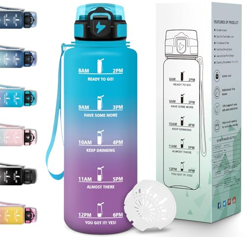 Motswedi Borraccia 1,5l, Borraccia Motivazionale, a Prova di Perdite, Bottiglia Palestra, Con marca temporale, Bottiglia Acqua per Sport, Università, Ufficio, Bicicletta - Blu&viola