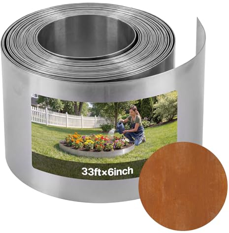 VEVOR Bordure de Jardin Métal 10 m x 15 cm Bordure de Pelouse Acier Corten pour Massifs de Fleurs, Allées, Délimitation Espace, Aménagement Paysager, Flexible, Grande Couverture, avec Paire de Gants