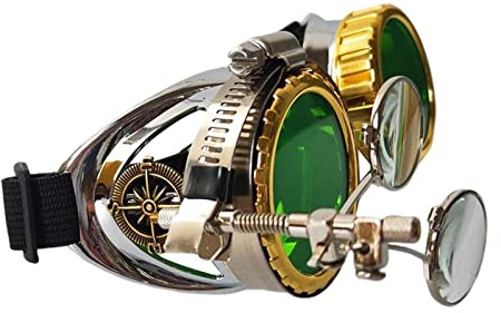 Mqiklt Ausgefallene Steam Brille Als Foto Requisite: Lupe mit Farbrahmen, Modische Unisex Brille für Kostümpartys, Halloween, Partys Und Cosplay, GRÜN