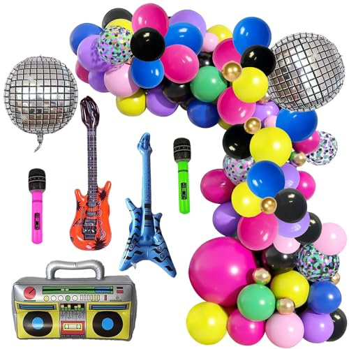 80er 90er Party Luftballons, 80 Stück Rock Disco Party Ballons, Disco Motto Luftballons, 80er 90er Folienballon, Hip Hop D-isco Luftballon, für 80er 90er Jahre Retro Disco Hip Hop Deko
