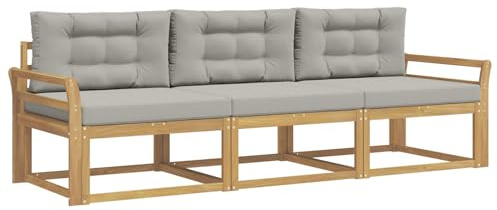 vidaXL Outdoor-Sofagarnitur 3 pcs Weiß und Hellgrau Polyester, Akazienholz Sofa Set für draußen, modernes Loungemöbel, Flexibler Gartenplatz, wetterfeste Einrichtung