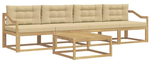 vidaXL Outdoor-Sofagarnitur mit Kissen 4 pcs Weiß und Beige, Outdoor-Sofa-Set, modernes Gartenmöbel, modulare Sitzgruppe für Komfortables Entspannen im Freien