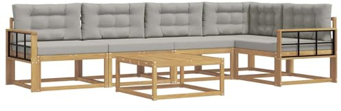 vidaXL Outdoor-Sofagarnitur 6 pcs Weiß und Hellgrau 79 x 79 x 37 cm, Modernes Gartenmöbelset, wetterfestes Sofa, schicke Sitzgruppe, langlebige Liege fürs Poolside
