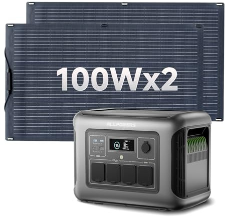 ALLPOWERS R1500 LITE Tragbare Powerstation 1056Wh mit 2x 100W Solar Panel | 1600W Solargenerator mit LiFePO4 Akku, USV Batterie Backup für Stromausfälle zu Hause, Wohnmobil, Camping und Notfälle