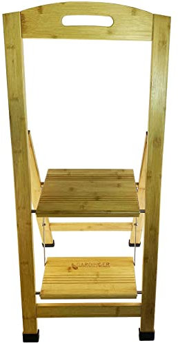 GARDINGER Haushaltsleiter Bambus Massivholz 2 Stufen (Holzleiter Trittleiter Sicherheitsleiter Klapptritt)