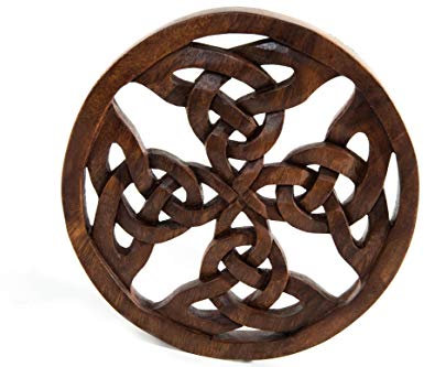 Windalf Keltenkunst Holz Wanddeko KELTISCHES KREUZ Ø 19 cm Wandrelief aus keltischen Unendlichkeitsknoten Wandfigur Handarbeit