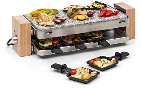 Klarstein Prime-Rib Raclette mit Naturstein - Raclette-Grill, Party-Grill, 2-in1-Gerät, 8 Personen, 1500 Watt, Thermostat, stufenlos regulierbar, Edelstahl-Gehäuse, inkl. Zubehör, schwarz