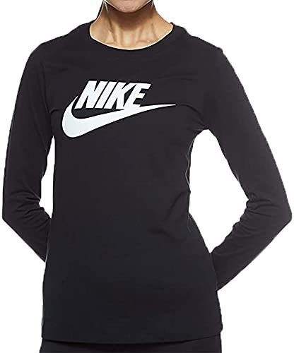 NIKE Women's W Nsw Tee Essntl Icon Ftra Long Sleeved T shirt, Black/(White), XS UK