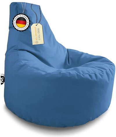 PATCH HOME Gamer Kissen & Lounge Sitzsack – befüllbar mit Reißverschluss, gefüllt mit Styropor, geeignet für In- & Outdoor. Perfekt als Gaming Sessel Sitzkissen (Blaugrau - Ø 80cm x Höhe 90cm)