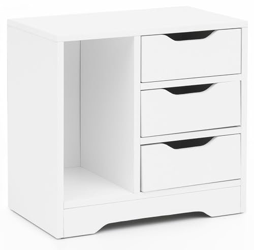 FineBuy Table de Chevet 49x50x30 cm Table de Nuit avec Tiroir et Rangement Blanche | Table d'appoint Design Moderne | Console de Nuit Classique, Couleur:Blanc