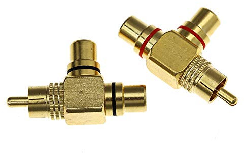 Create idea Une Paire 1 Prise Mâle RCA à 2 Prises Femelles RCA en Forme de Y Audio Video Splitter Adaptateur Audio Plaqué Or