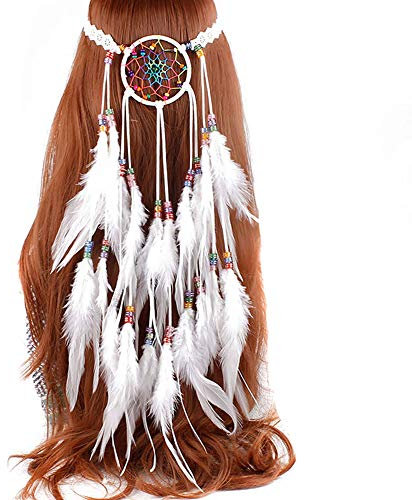 Fodattm - Serre-tête en plumes - Style hippie Indian - Fait main - Attrape-rêves - Serre-tête - Style hippie - Style indien