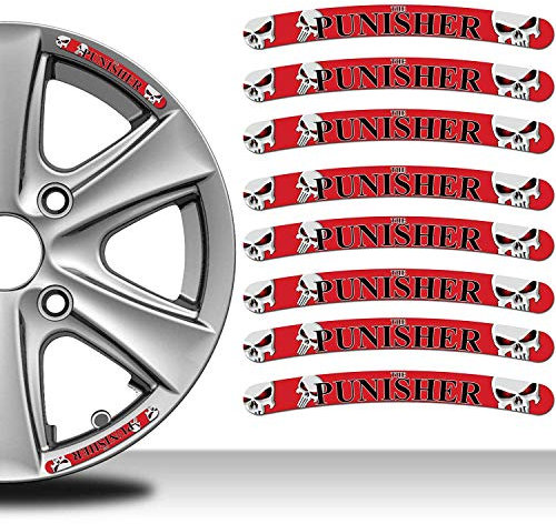 Biomar Labs® 8 Stück Vinyl Felgenrandaufkleber Aufkleber Schädel Rim Stickers Autoaufkleber Auto Moto Motorrad Fahrrad Tuning RV 42