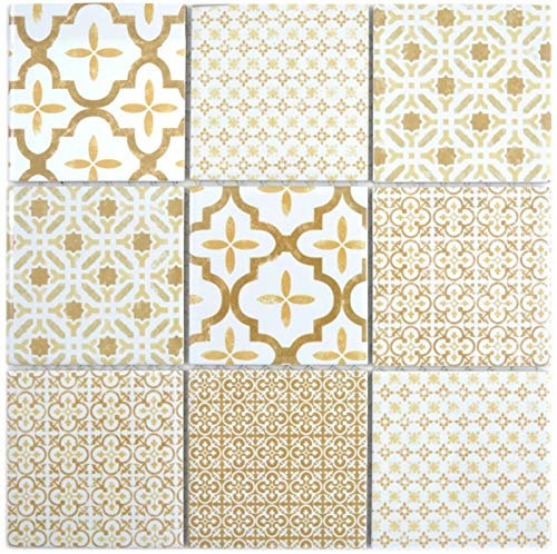 Keramik Mosaik Fliese Wand weiss beige braun Patchwork Ornament Dekor Vintage Mosaikfliese Wand Fliesenspiegel - MOS22B-WB12