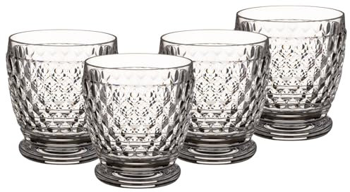 Villeroy & Boch Boston - Lot de 4 gobelets de 330 ml - En cristal - Motif à facettes - Pour boissons chaudes et froides - Passe au lave-vaisselle - Transparent