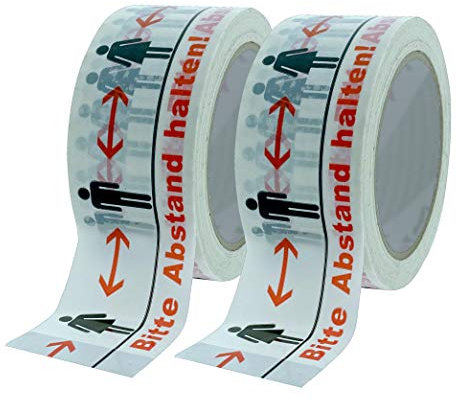 Warnklebeband Markierungsband Bitte Abstand halten! Klebeband PVC Rolle 66mmx50m, Größe: 2 Stück